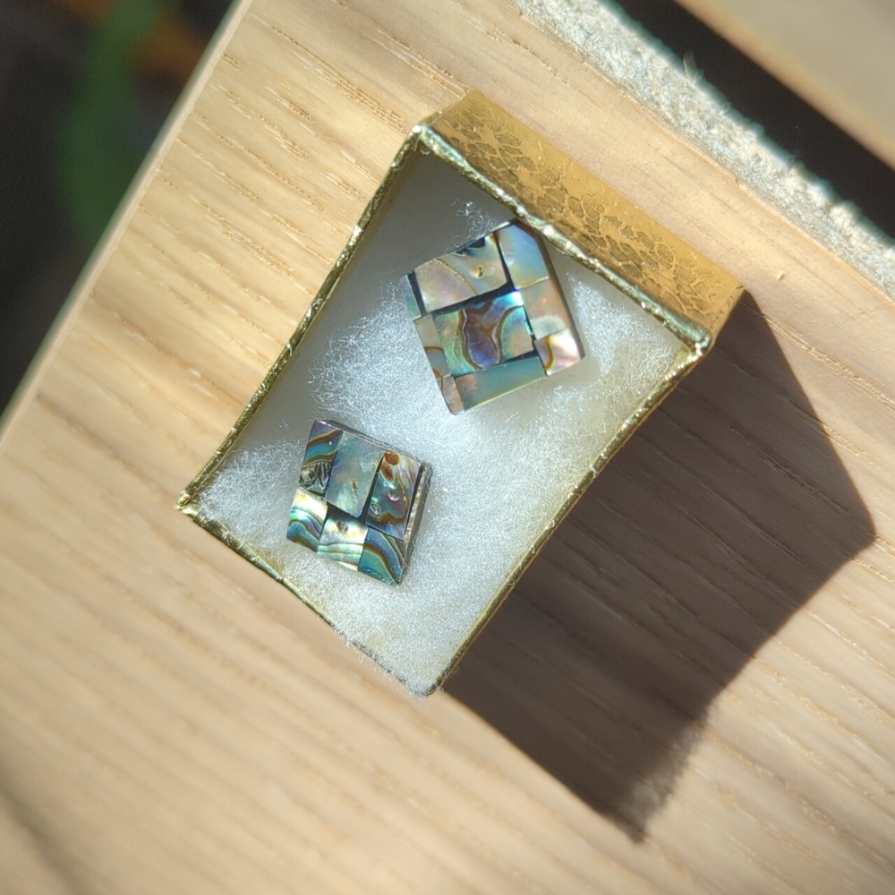 Abalone Shell Square Mosaic Post Earrings